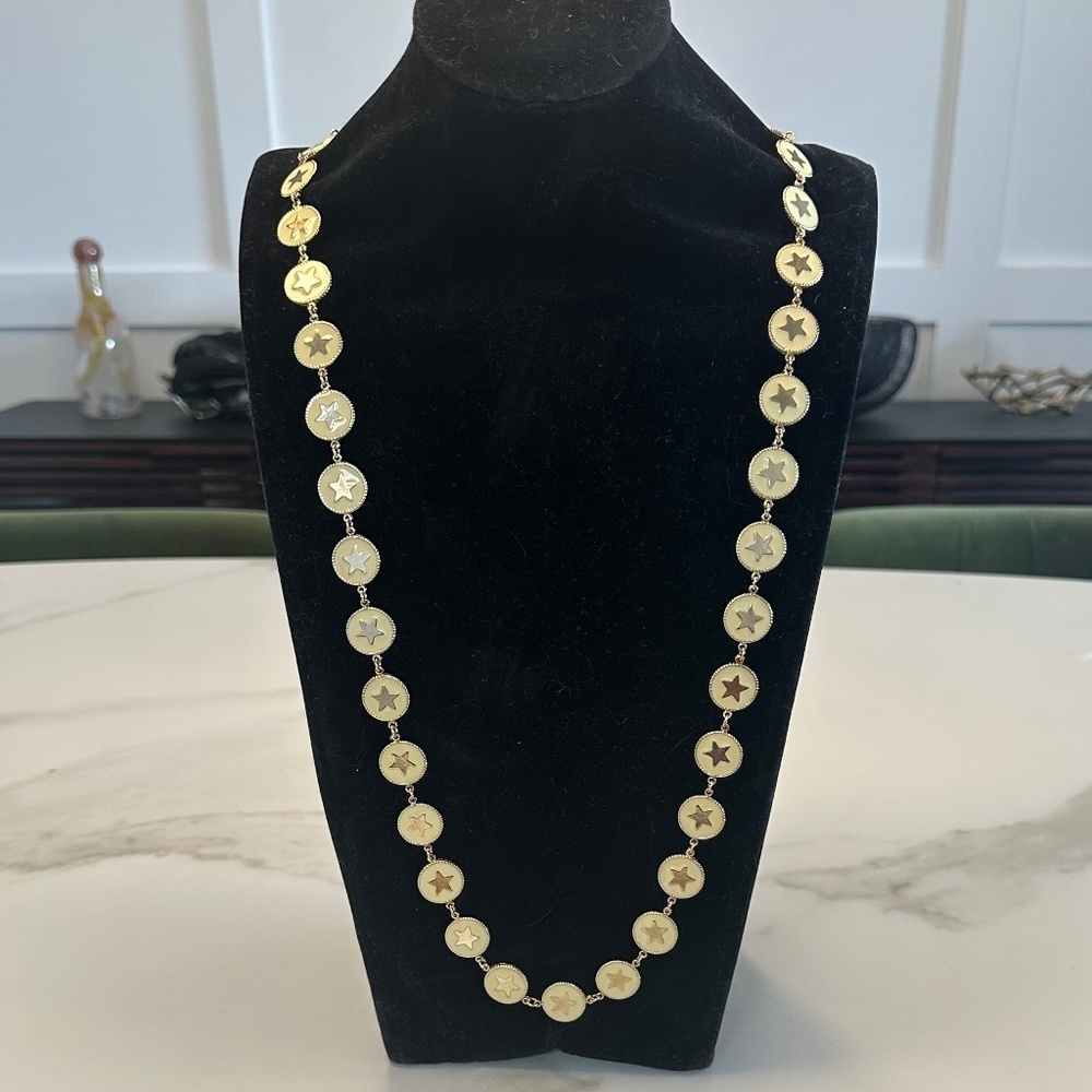 TOVA Gold Star Long Necklace Set in Vanilla Enamel in Gold-Tone Metal